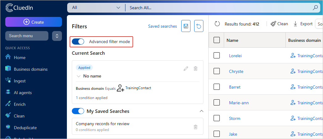 Filters pane with the Advanced filter mode toggle turned on and highlighted