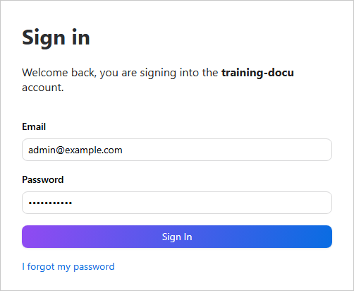 The CluedIn Sign in page with the Email and Password fields filled in and the Sign In button