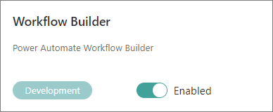The Workflow Builder feature flag card with its toggle set to Enabled